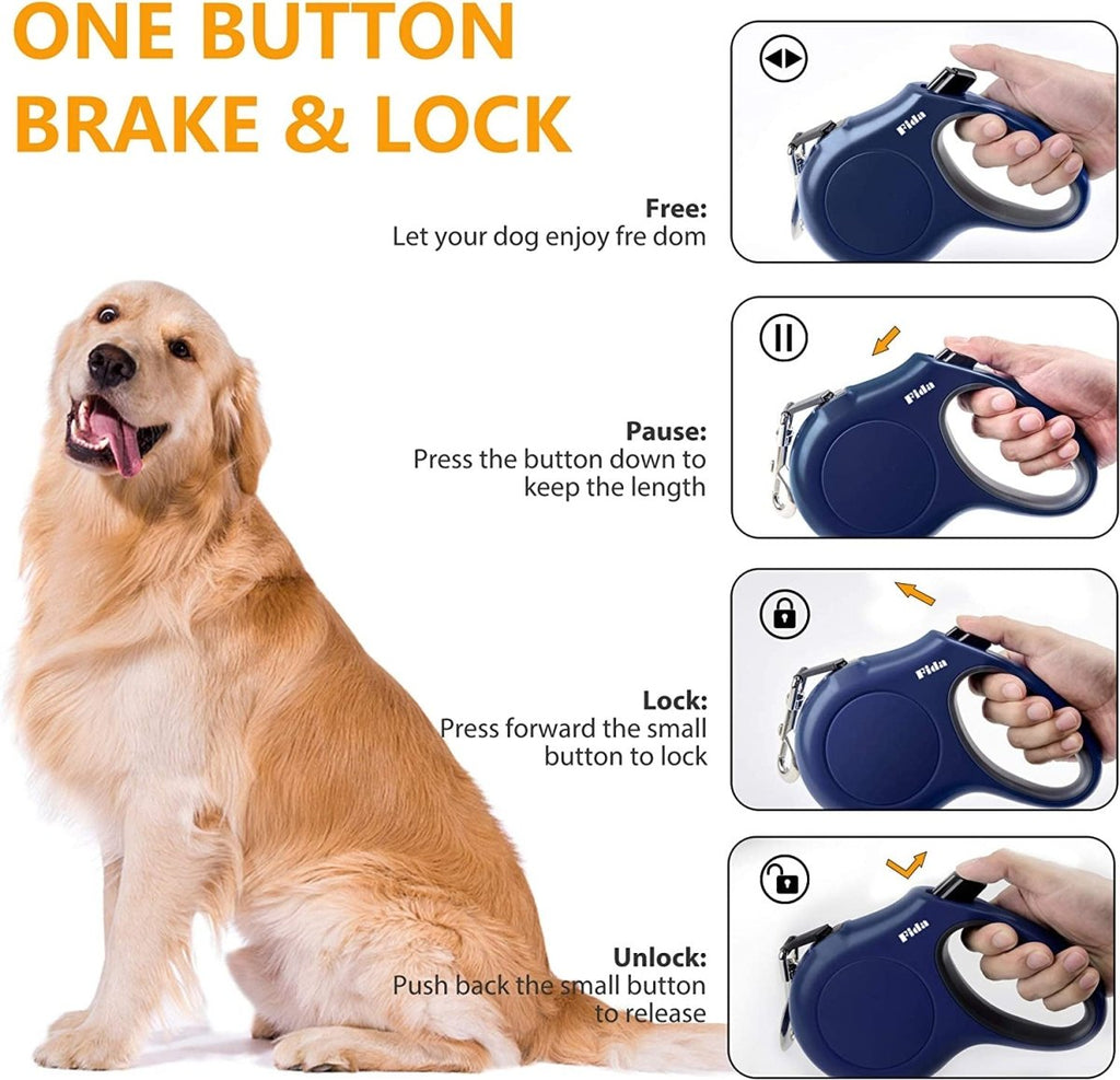 16ft Retractable Dog Leash with Dispenser and Poop Bags
