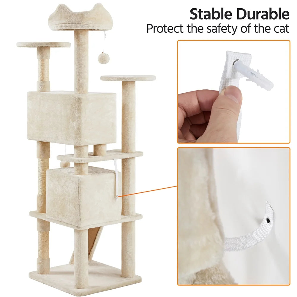 Ultimate 70" Double Condo Cat Tree with Scratching Posts - Creamy Comfort for Your Feline Friends!